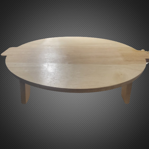 Oval Shaped Board With Handles And Folded Legs 11.5" x 3.5"     Care instructions:  Hand Wash thoroughly before and after use.  Avoid abrasive cleaners.  Do not use over open flame.  Avoid cross-contamination of all food prep equipment.  Do not soak in water or exposed to heat or sunlight.  Wash with running water and dry after use.  Not for use in a microwave or dishwasher. 
